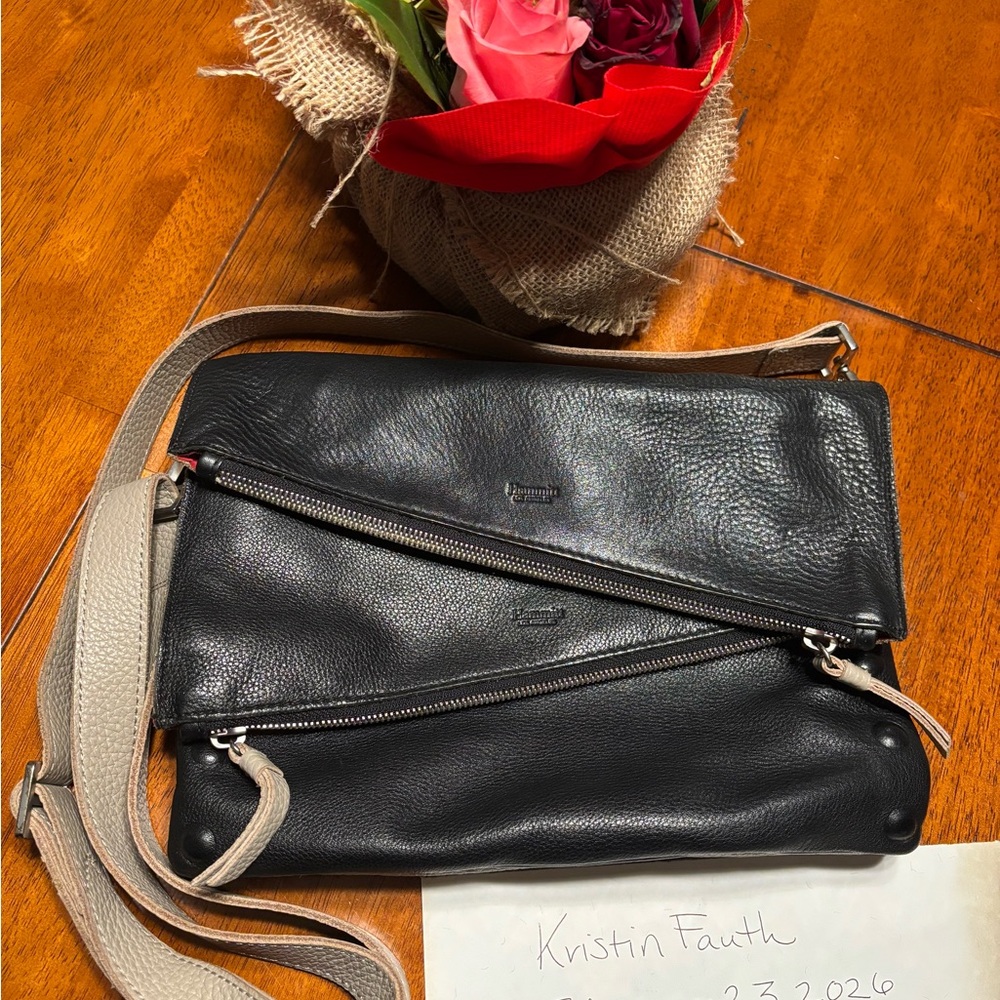 Hammitt Medium Dillon Black and Cozy Grey Leather Crossbody Bag